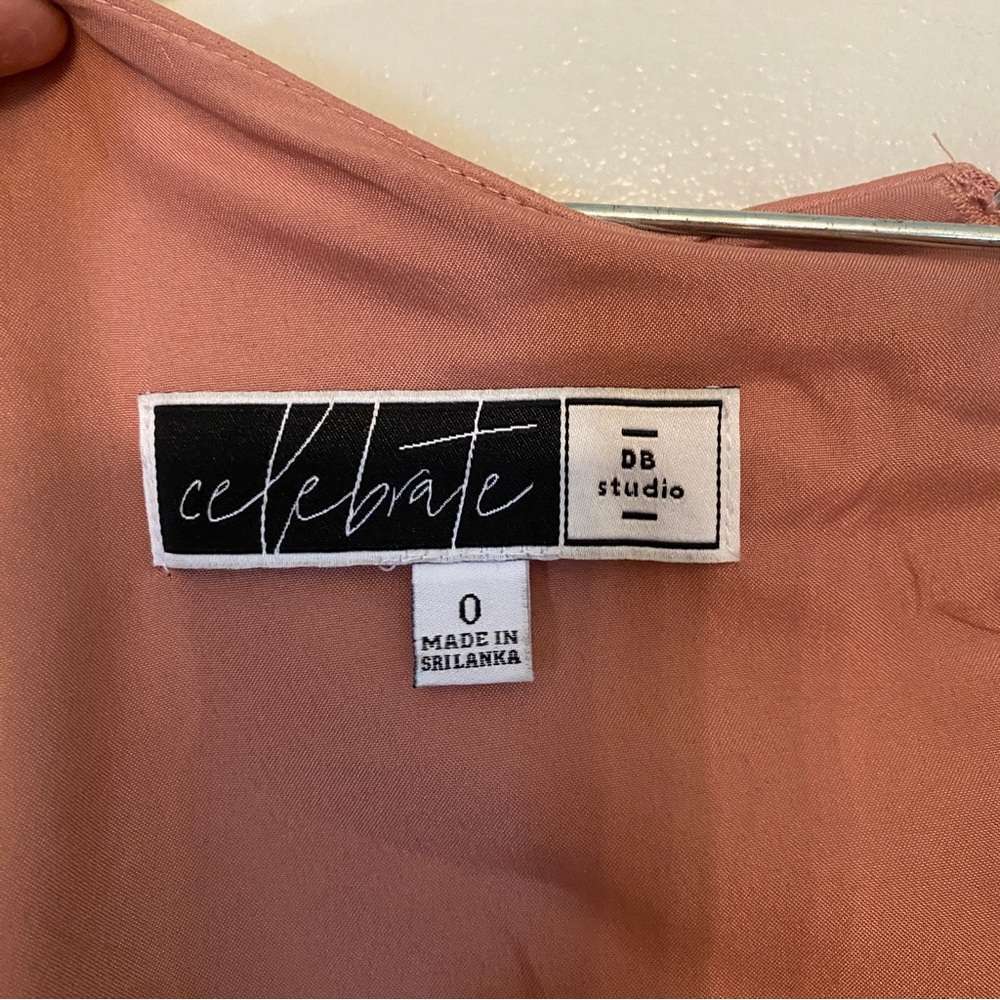 NWOT Flutter Sleeve Crepe Satin Ruffle Bridesmaid Gown Desert Coral David’s - Picture 5 of 7